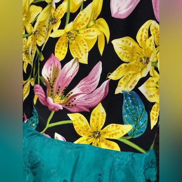 Vintage Faith Resortwear Beaded Tropical Blue Yellow Pink Dress - Picture 7 of 9